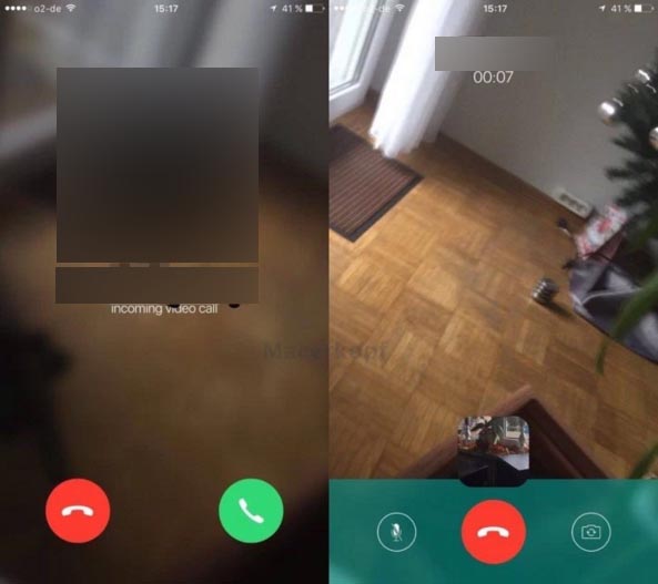Interfaccia della funzione di videochiamata di WhatsApp, su iOS.