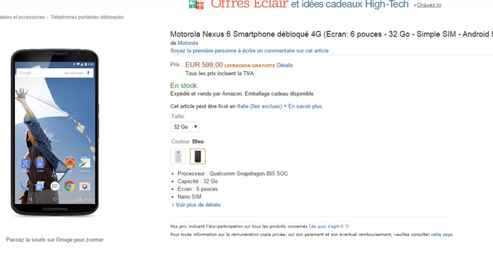 nexus 6 -amazonfrancia