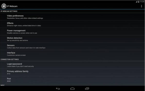 Android videocamera spia IP Webcam