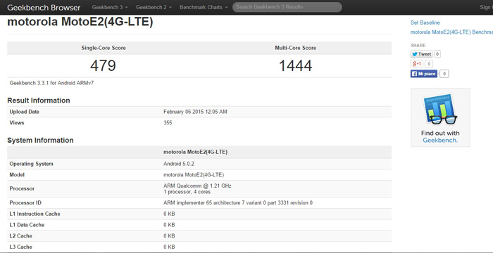 motorola moto e -geekbench