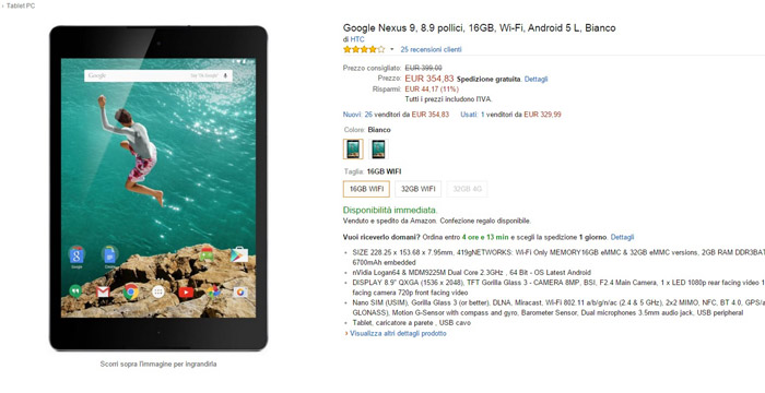 htc nexus 9 - migliori offerte amazon -24032015