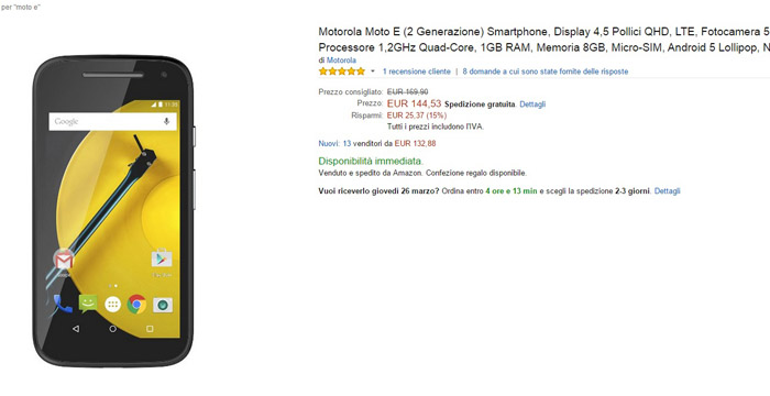motorola moto e 2015 - migliori offerte amazon -24032015