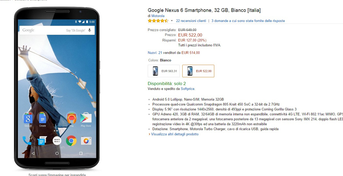 motorola nexus 6 - migliori offerte amazon -30032015