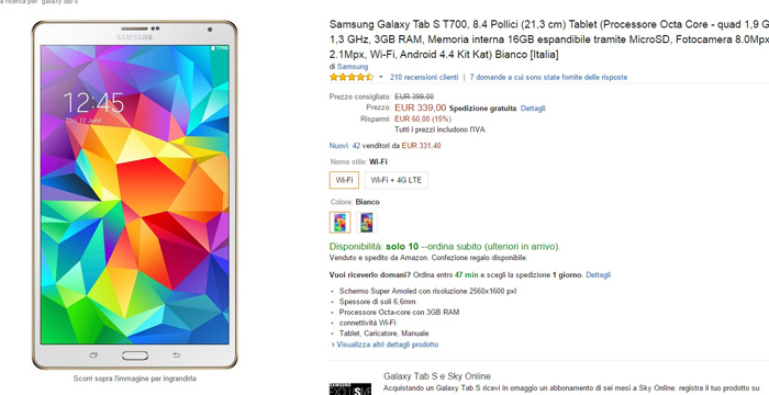 samsung galazy tab s 8.4 - migliori offerte amazon -30032015