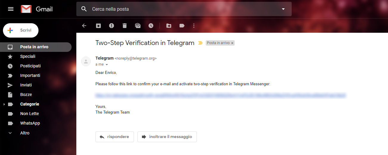 Verifica in due passaggi Telegram