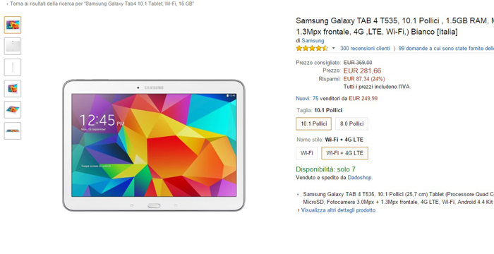 samsung galaxy tab 4 - migliori offerte amazon -07042015