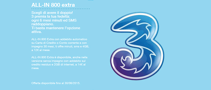 Promozione-Tre-All-IN-800-Extra-Giugno-2015-800-minuti-ed-SMS,-4-GB-di-Internet-in-LTE-1