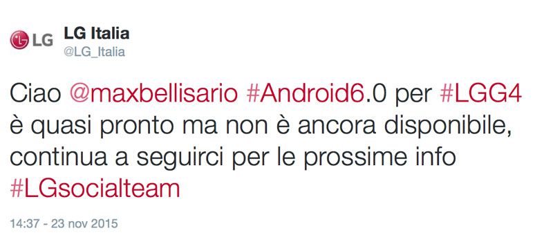 Tweet Android 6.0 per LG G4