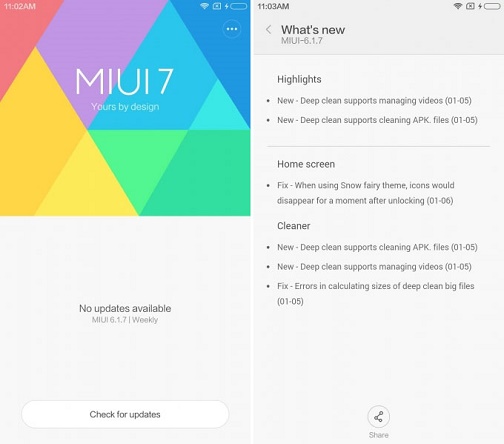 Changelog del firmware Xiaomi basato su Android 6.0 Marshmallow e MIUI 7