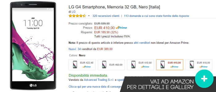 Prezzo Amazon ultime offerte per LG G4