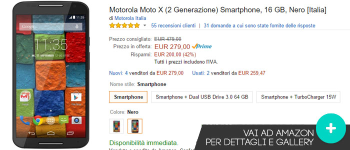 Prezzo Amazon ultime offerte per Motorola Moto X 2014