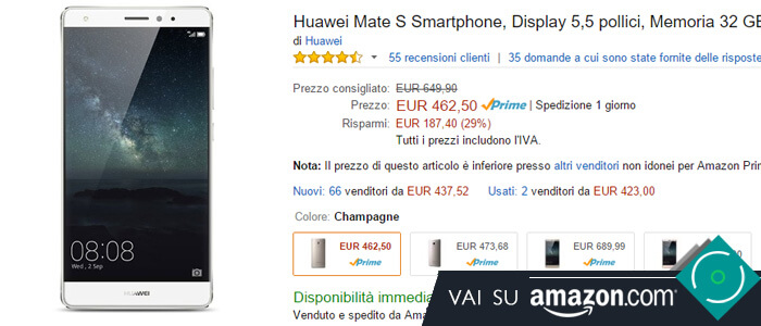 Prezzo Huawei Mate S su Amazon.