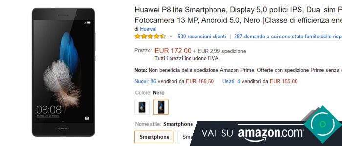 Prezzo Huawei P8 Lite su Amazon.