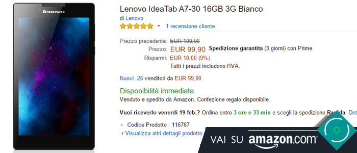 Prezzo Lenovo IdeaTab A70-30 su Amazon.