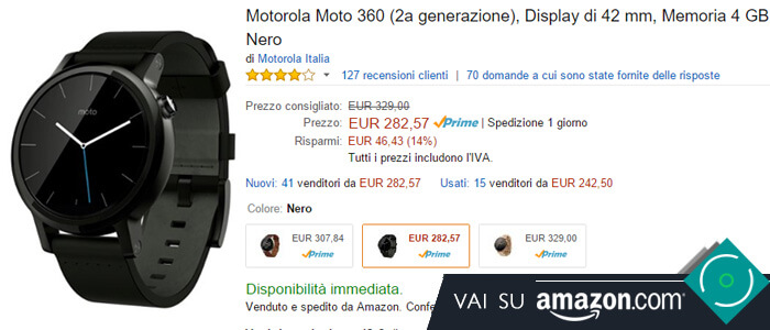 Prezzo Motorola Moto 360 su Amazon.