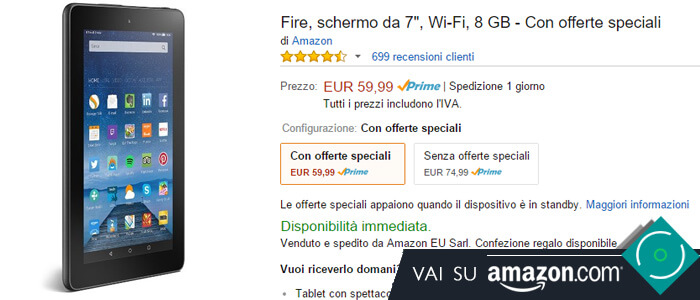 Prezzo Tablet Fire su Amazon.