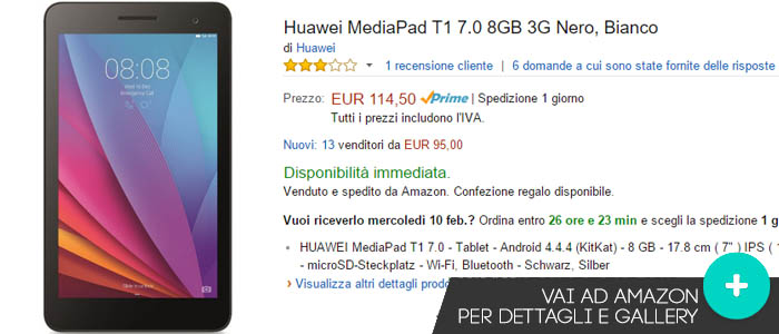 Prezzo Huawei MediaPad T1 su Amazon.