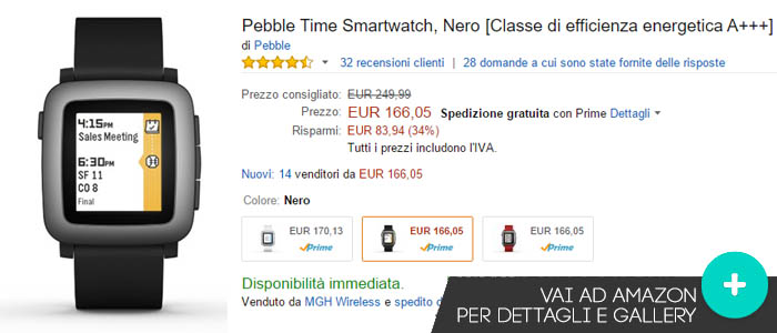 Prezzo Pebble Time Steel su Amazon.