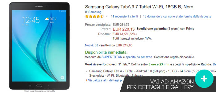 Prezzo Samsung Galaxy Tab A 9.7 su Amazon.