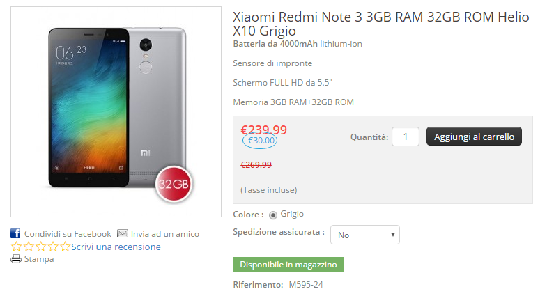Xiaomi Redmi Note 3 su honorbuy