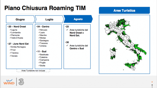 Mappa delle regioni di Tre per il piano di chiusura roaming TIM.