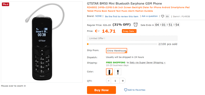 Auricolare Bluetooth GSM TomTop
