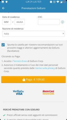 GoEuro app Android Recensione