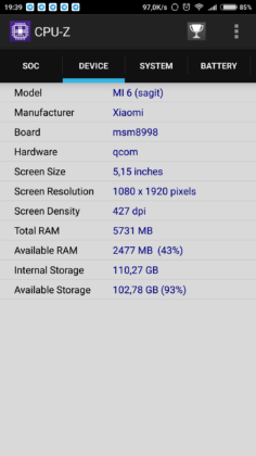 Mi 6 CPU-Z
