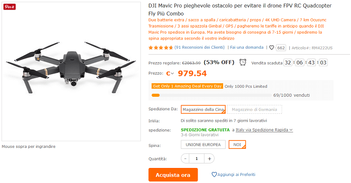 DJI Mavic Pro 970 euro TomTop