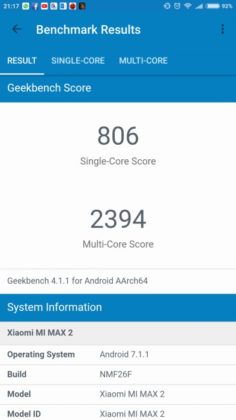 Mi Max 2 GeekBench