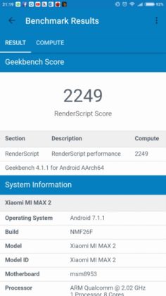 Mi Max 2 GeekBench