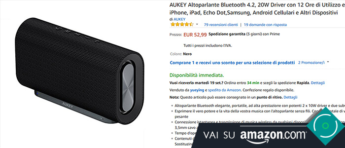 Aukey Eclipse speaker Bluetooth recensione
