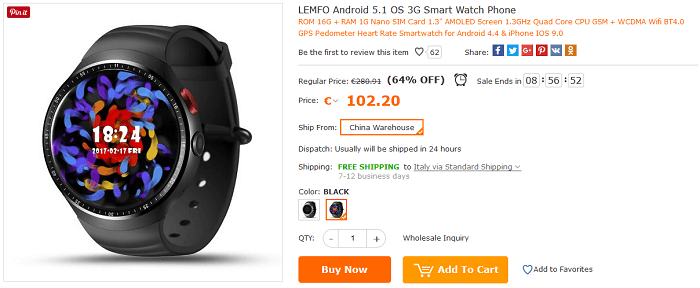 LEMFO smartwatch offerta Cafago