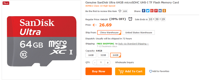SanDisk Ultra Micro SDXC UHS-I 64 GB offerta Cafago