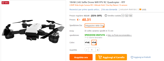 19HW Selfie Drone offerta TomTop