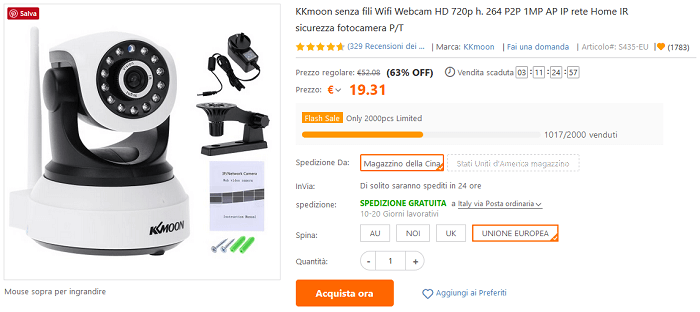KKmoon IP Camera offerta TomTop