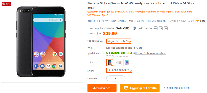 Xiaomi Mi A1 offerta TomTop