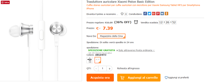 Xiaomi Piston Basic offerta Cafago