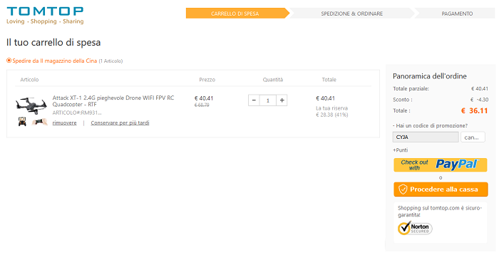 Attop XT-1 Drone pieghevole offerta TomTop