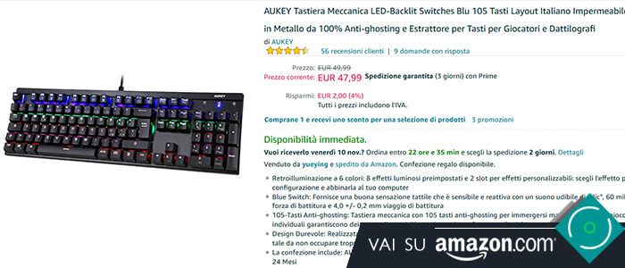Aukey Tastiera meccanica KM-G6 recensione