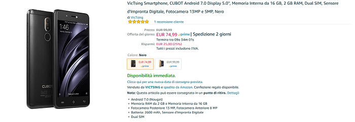 Cubot R9 offerta sconto Aamzon