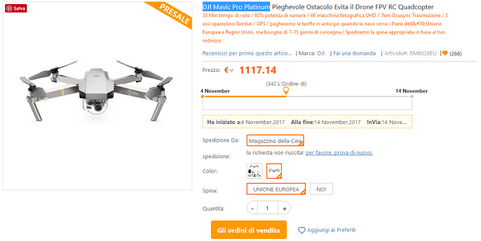 DJI Mavic Pro Platinum promozione TomTop