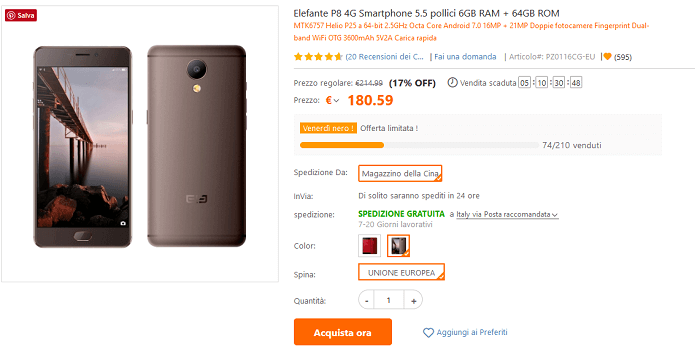 Elephone P8 offerta TomTop