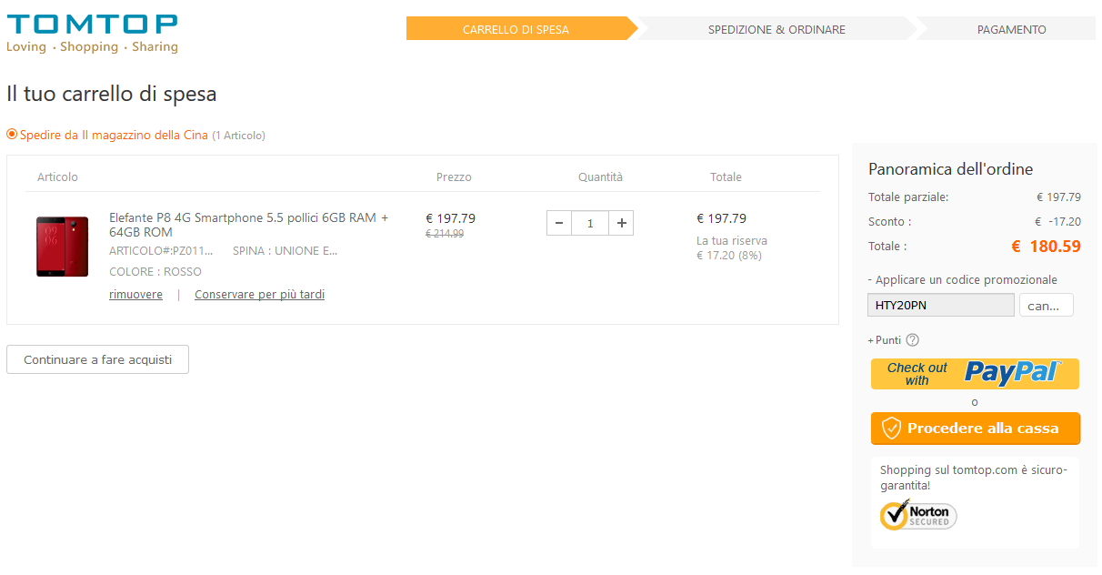 Elephone P8 offerta TomTop