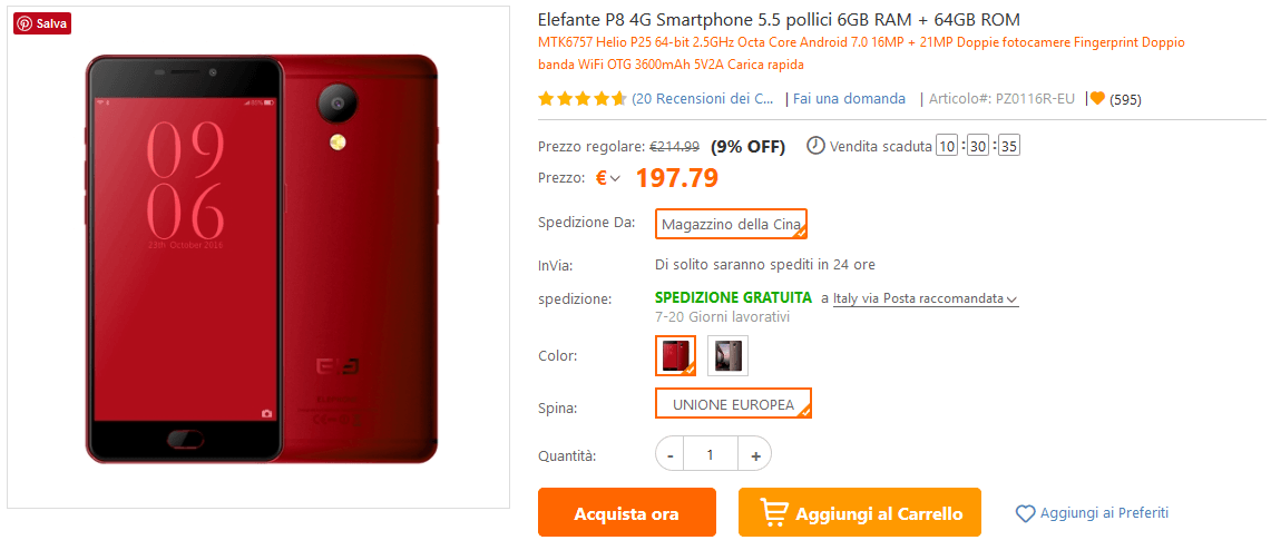 Elephone P8 offerta TomTop
