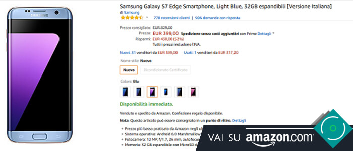 Samsung Galaxy S7 Edge offerta 399 euro