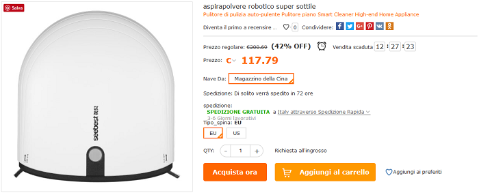 Seebest robot aspirapolvere offerta Cafago