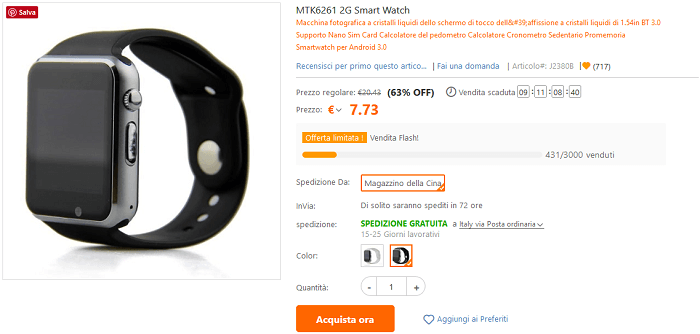 Smartwatch MTK6261 2G promozione TomTop