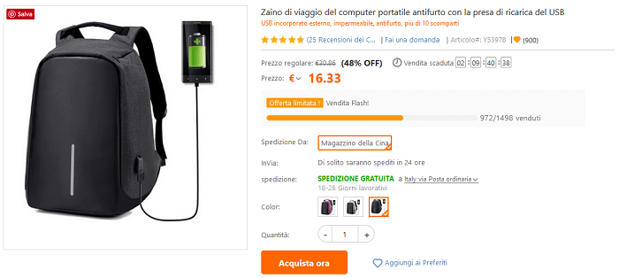 Zaino da viaggio promozione TomTop