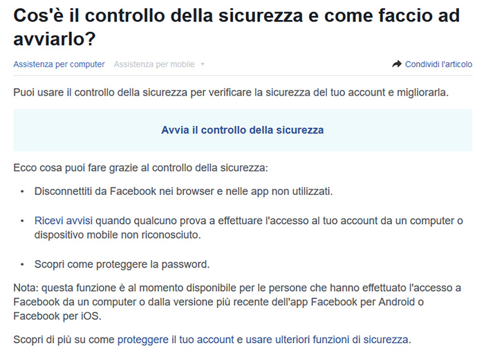 Sicurezza Facebook